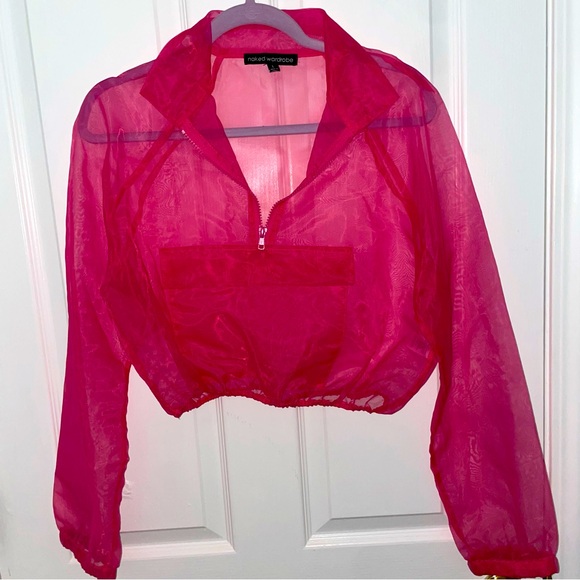 NWOT Naked Wardrobe Neon Pink Half Zip Crop Top - Picture 12 of 13
